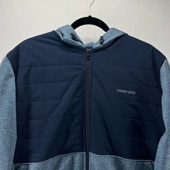 Lands' End Jacket Mens Size L 42-44 Puffer Fleece Lined Hoodie Full Zip Blue - Picture 3 of 11